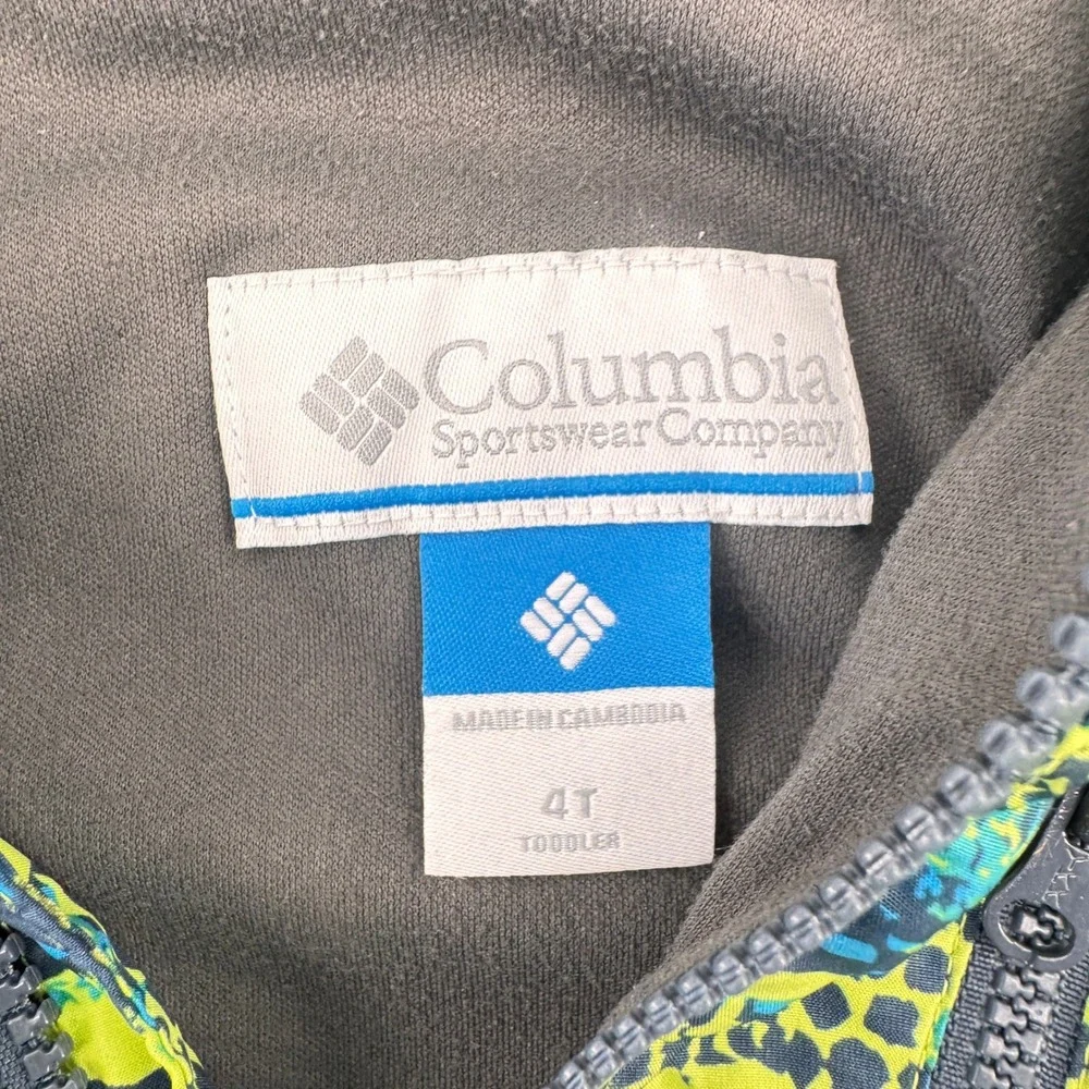 Columbia Boys Omni-Shield Hooded Windbreaker Jacket Neon‎ Yellow Blue Size 4/5
